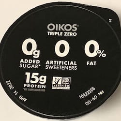 OIKOS TRIPLE ZERO Mixed Berry Flavor Blended Greek Nonfat Yogurt - nutritional values, calories