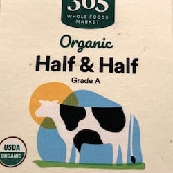 365 WHOLE FOODS MARKET Organic Half & Half Grade A - nutritional values, calories